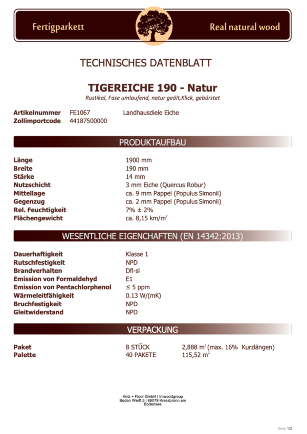 Vintage Intertimber Edition Tigereiche 190 - Natur