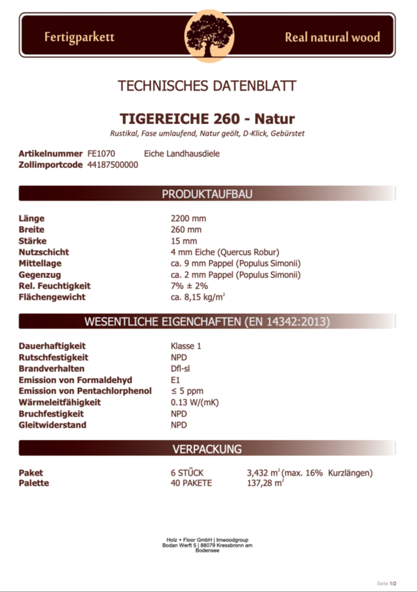Vintage Intertimber Edition Tigereiche 260 - Naturöl