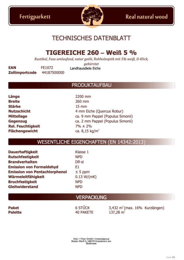 Vintage Interfloor Edition Tigereiche 260 - Weiß 5 %